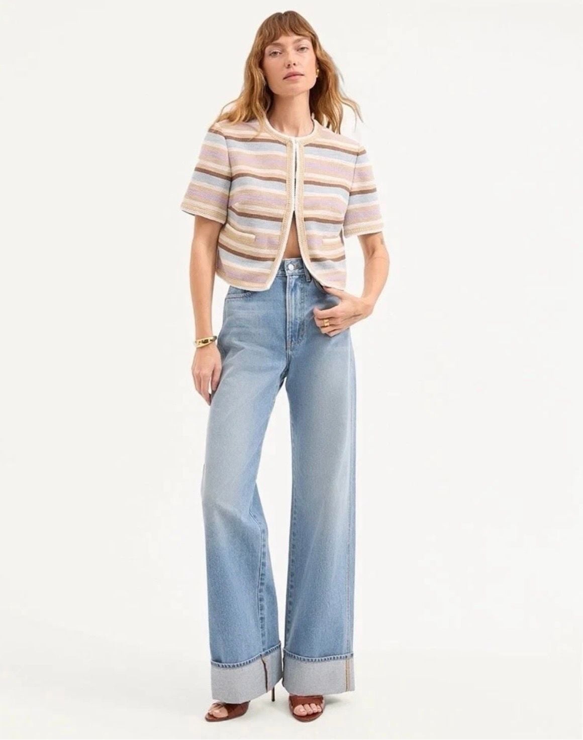 Veronica Beard Wyatt Striped Jacket Multi Short Sleeve 9