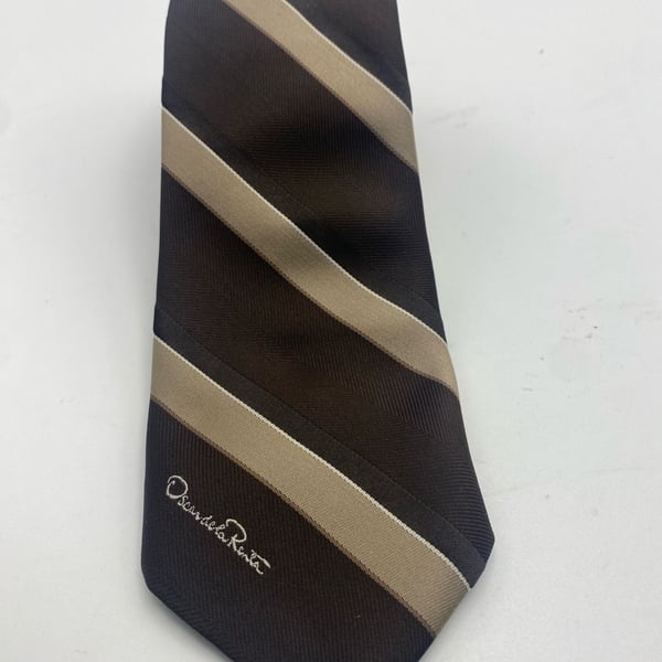 Oscar De La Renta Brown Striped Silk Necktie