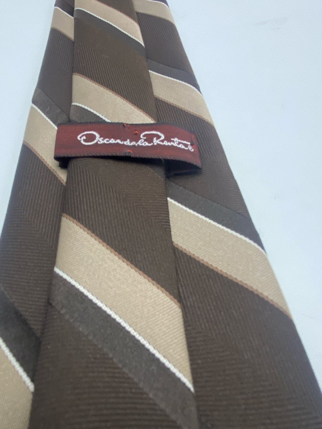 Oscar De La Renta Brown Striped Silk Necktie 4