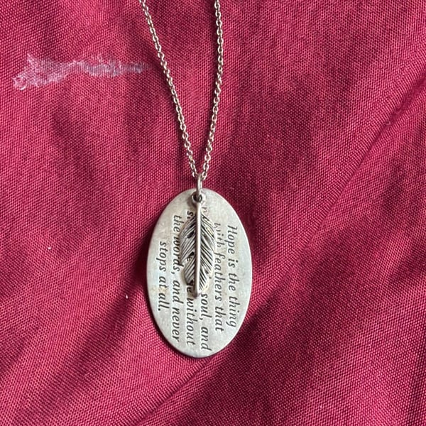 Emily Dickinson Sterling Silver 925 Feather Poem Necklace