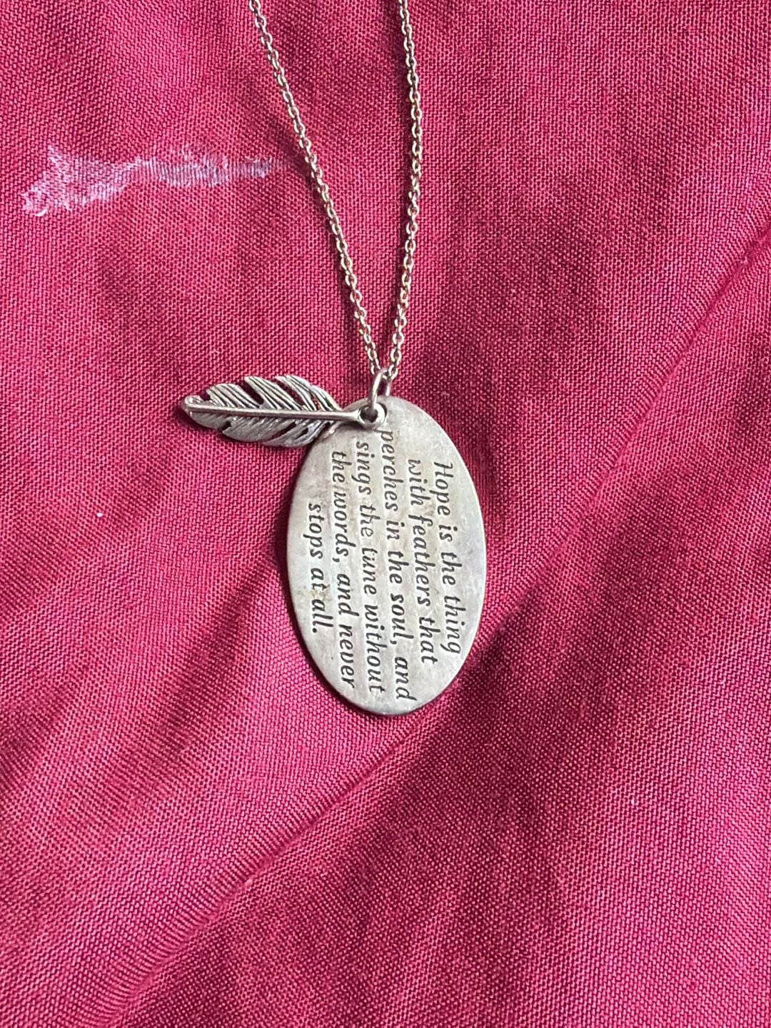 Emily Dickinson Sterling Silver 925 Feather Poem Necklace 3