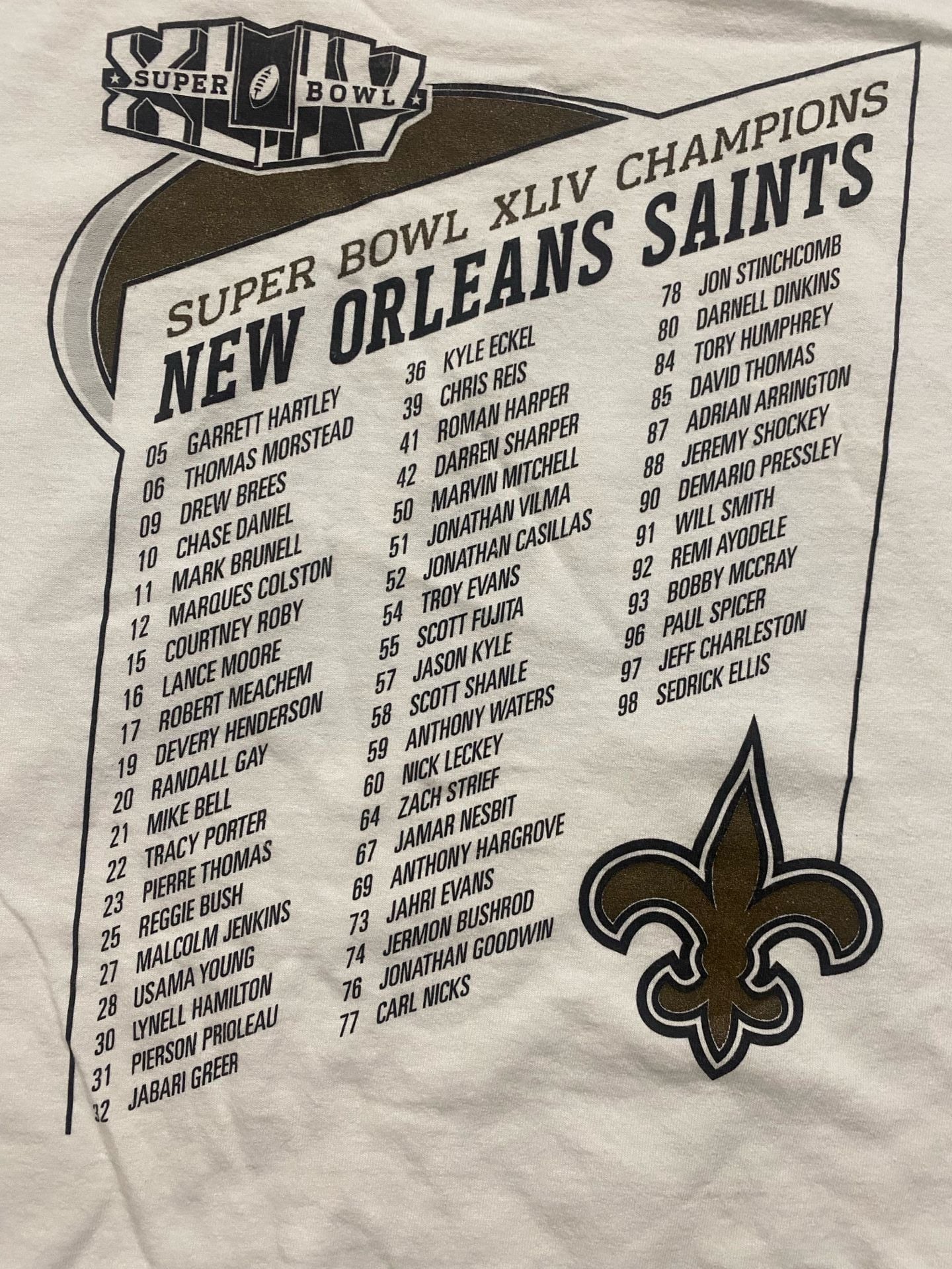Reebok New Orleans Saints Super Bowl XLIV Champions T-Shirt Size Large 7