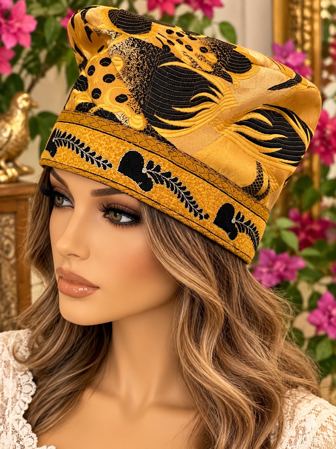 Vintage Black And Gold Brocade Hat Traditional Ethnic Headwear 2
