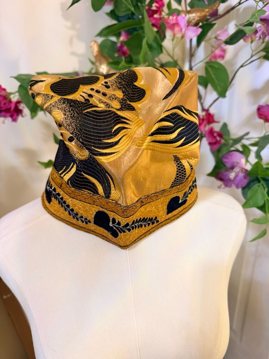 Vintage Black And Gold Brocade Hat Traditional Ethnic Headwear 4