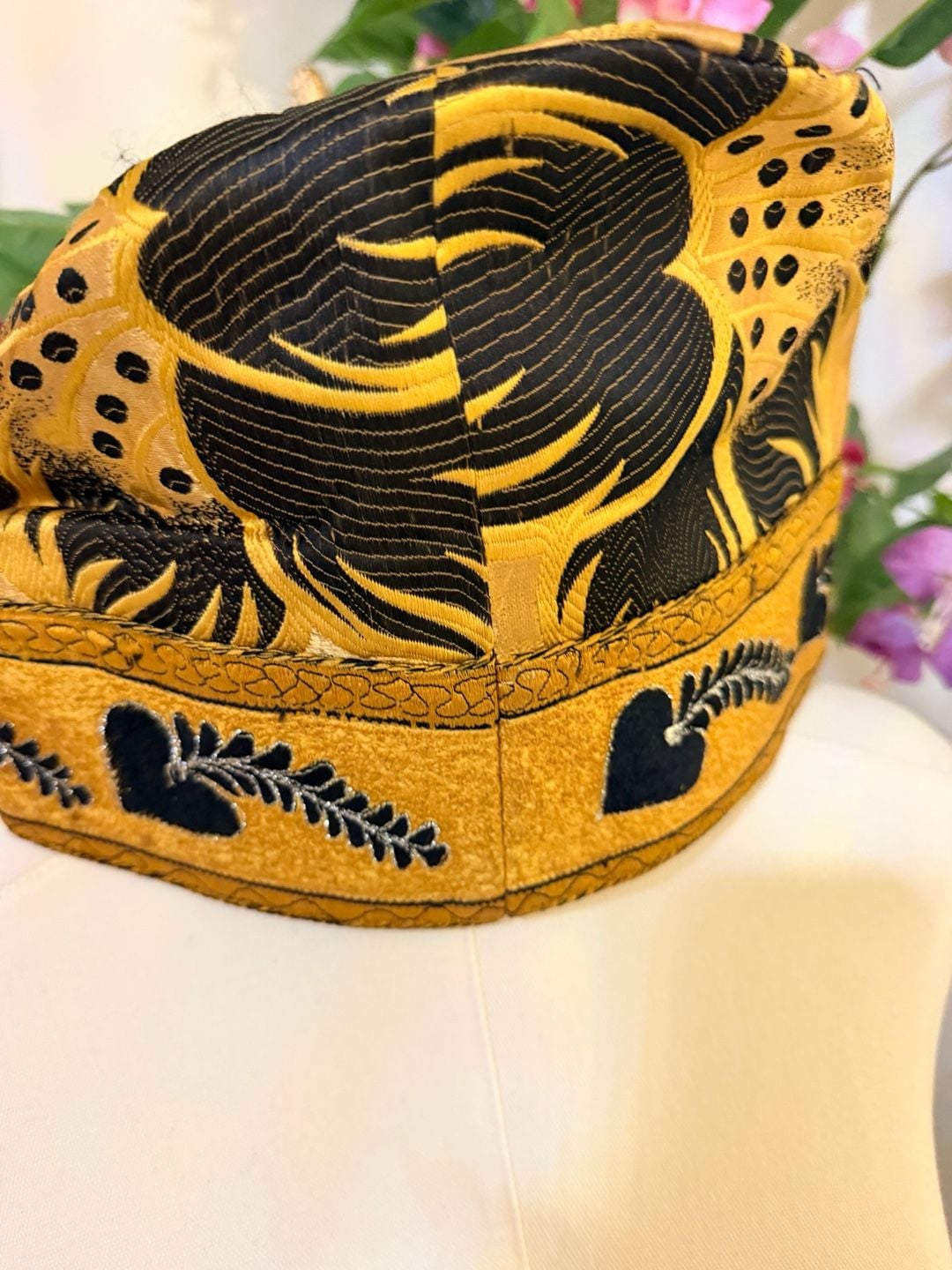 Vintage Black And Gold Brocade Hat Traditional Ethnic Headwear 5