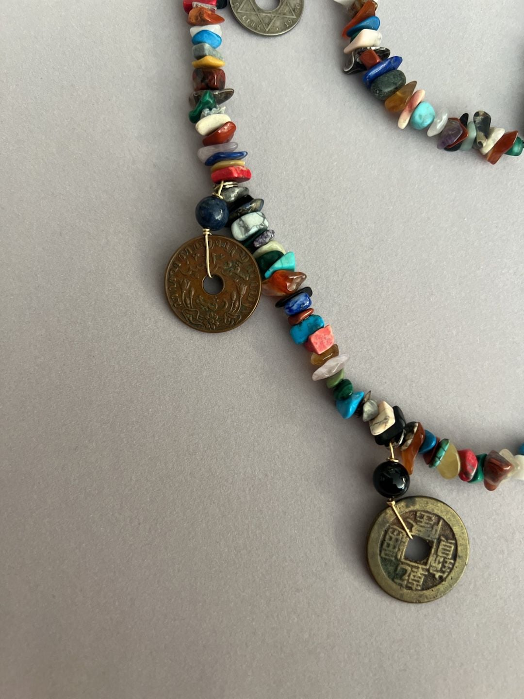 Unbranded Multi-Stone Chip Beaded Charm Necklace with Coin Charms 7