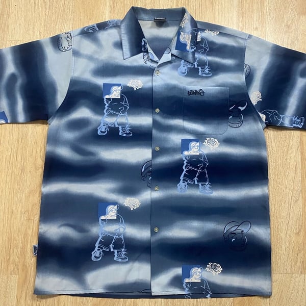 Southpole Button Down Shirt Size XL Blue Graphic Print Short Sleeve
