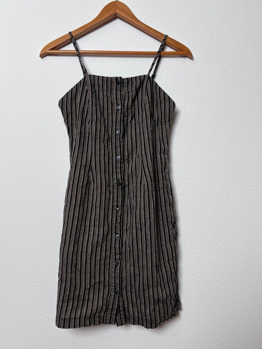 Kira XS 100% Cotton Striped Button Front Mini Dress Adjustable Straps Y2K 2
