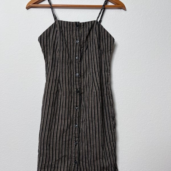 Kira XS 100% Cotton Striped Button Front Mini Dress Adjustable Straps Y2K