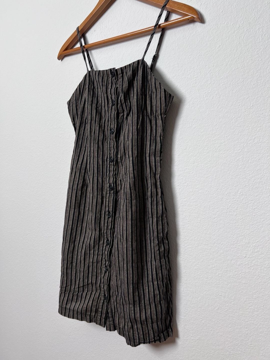 Kira XS 100% Cotton Striped Button Front Mini Dress Adjustable Straps Y2K 4