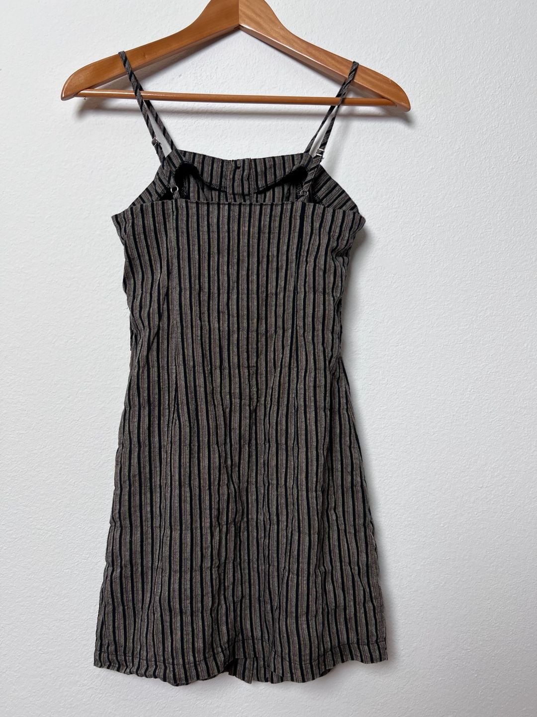 Kira XS 100% Cotton Striped Button Front Mini Dress Adjustable Straps Y2K 7