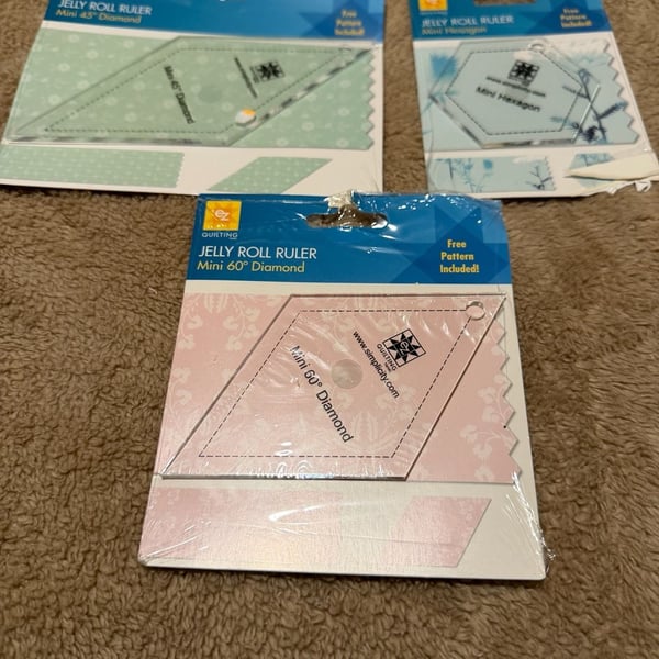 EZ Quilting Jelly Roll Ruler Lot of 3 Mini Diamond Hexagon Acrylic Tools