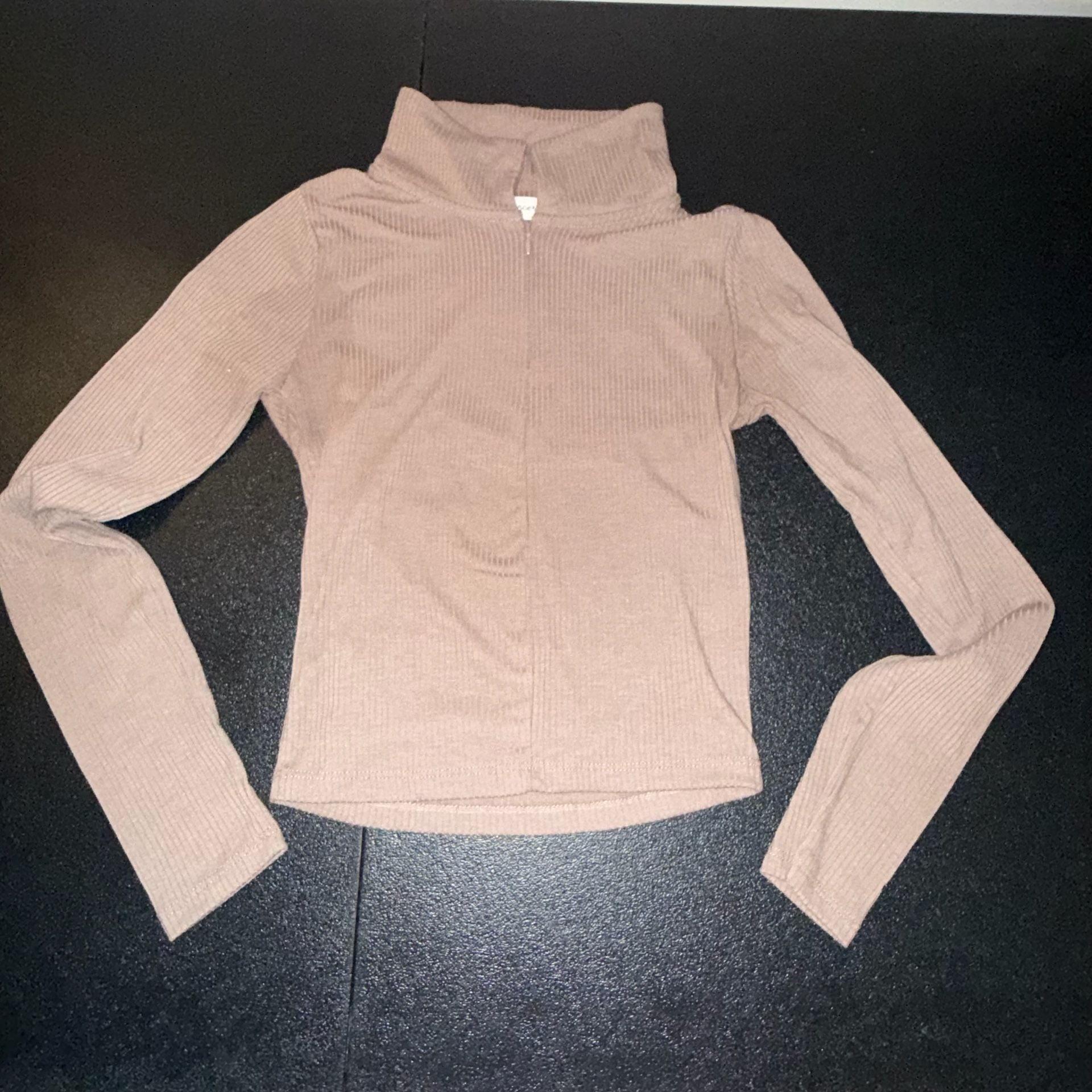 Cloud Dancer Top Size S Brown Ribbed Quarter Zip 2