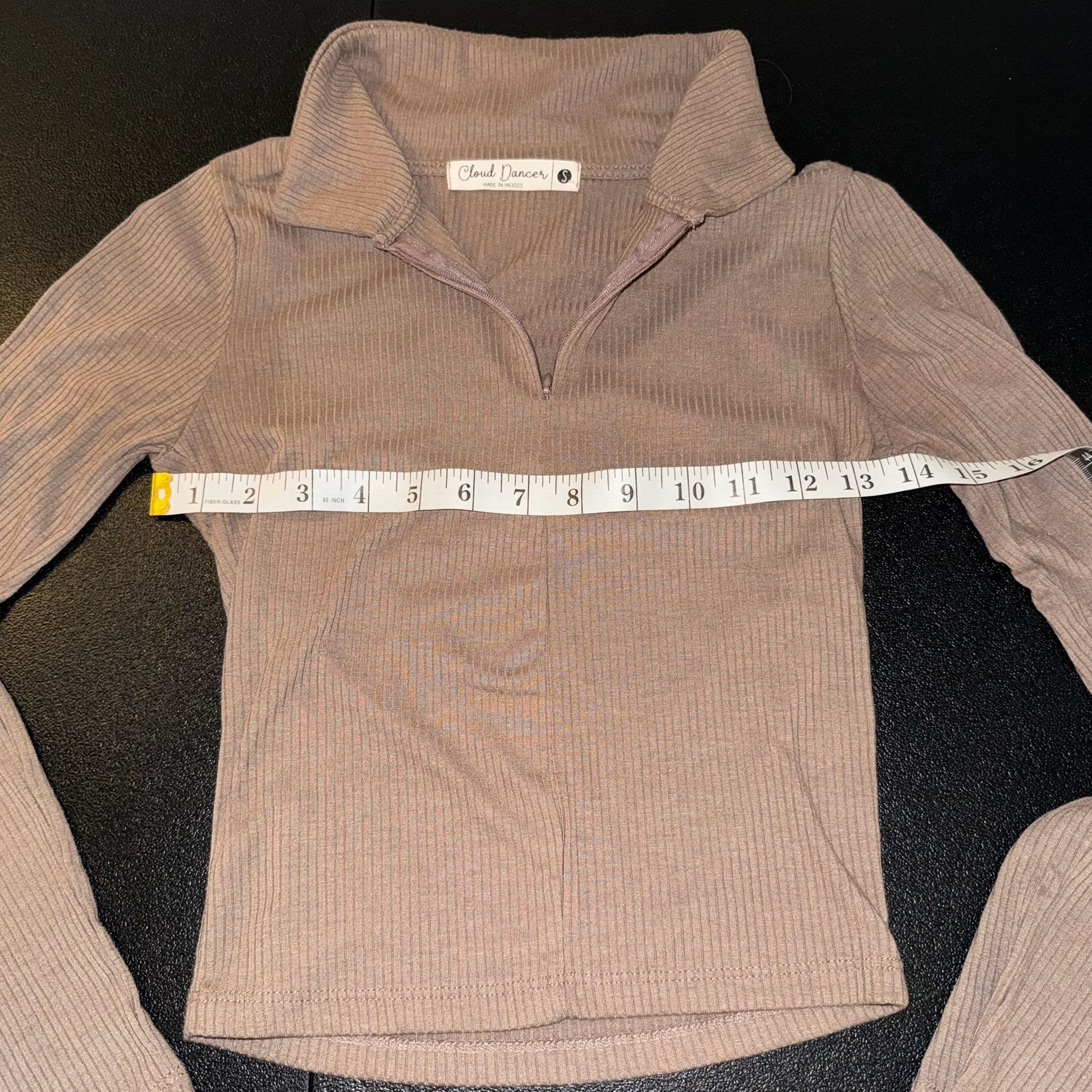 Cloud Dancer Top Size S Brown Ribbed Quarter Zip 4
