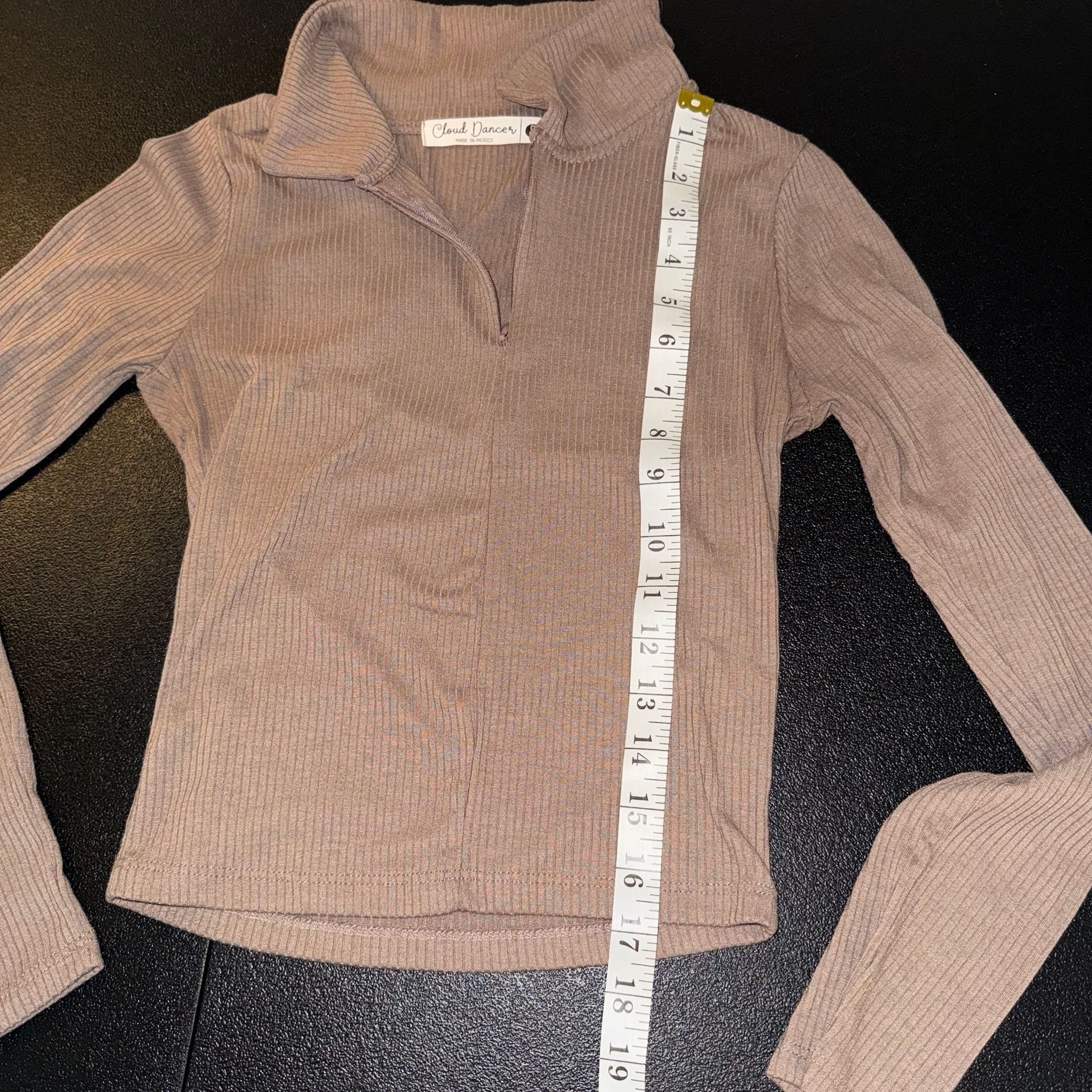 Cloud Dancer Top Size S Brown Ribbed Quarter Zip 5