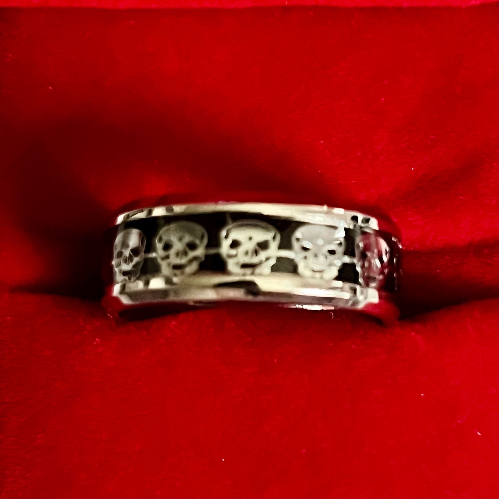 Tungsten Silver & Black Skull Titanium Steel 6mm Unisex Band Size 9 2
