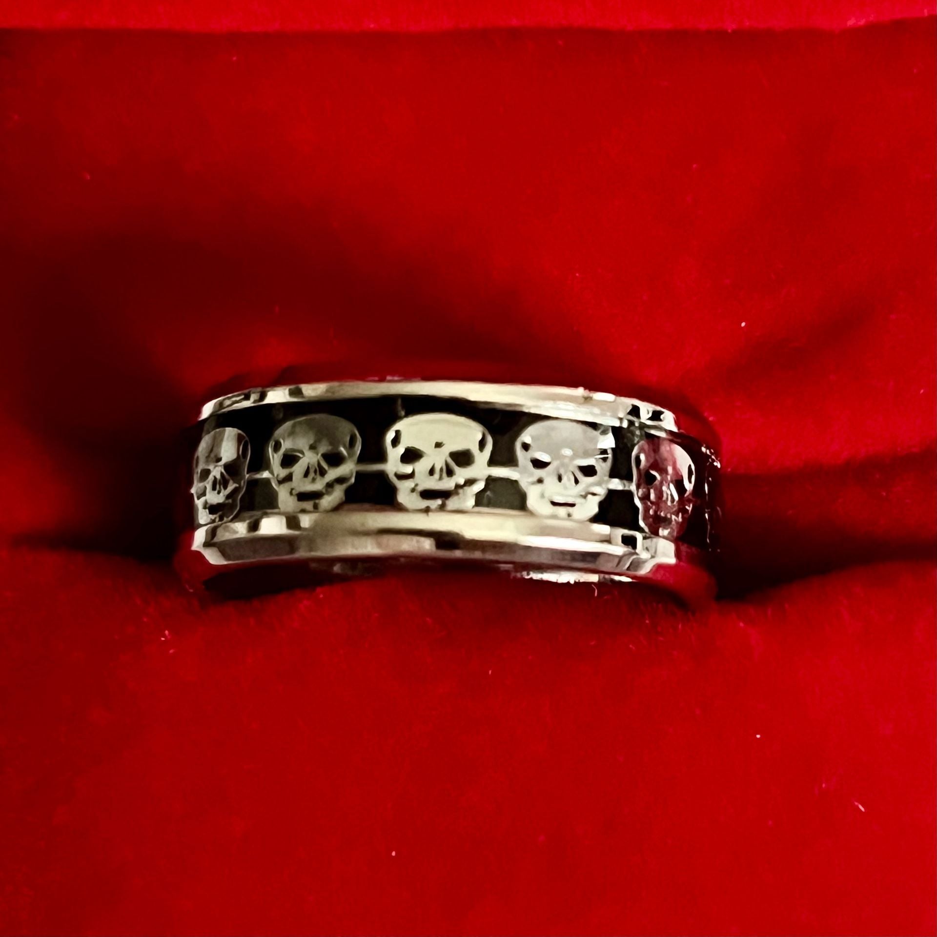 Tungsten Silver & Black Skull Titanium Steel 6mm Unisex Band Size 9 3
