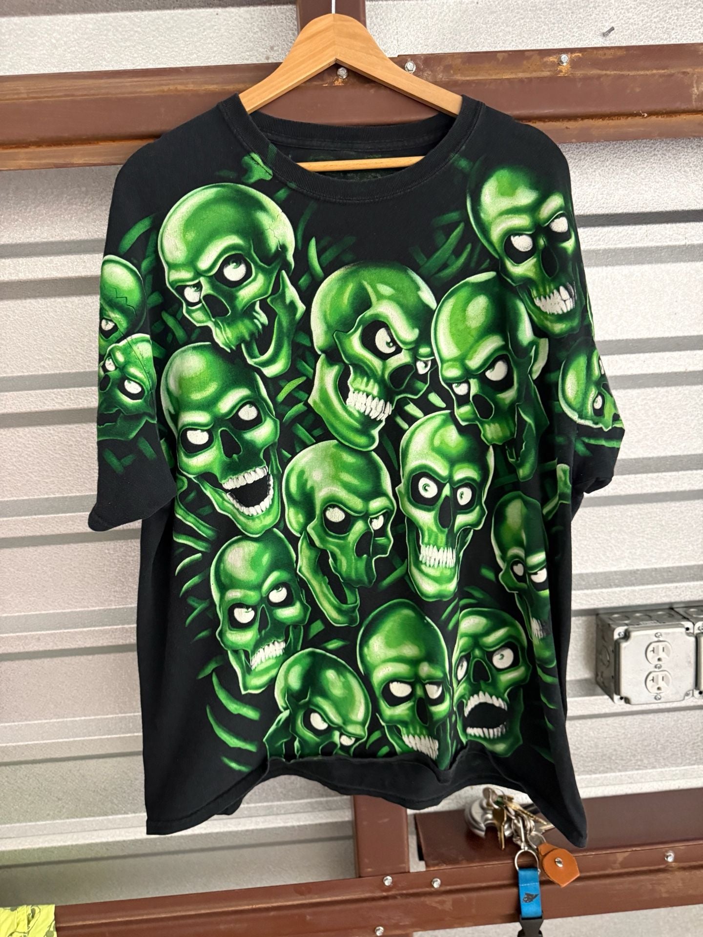 Vintage Liquid Blue Green Skulls All Over Print T-Shirt 2