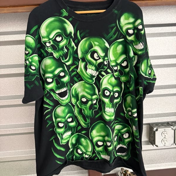 Vintage Liquid Blue Green Skulls All Over Print T-Shirt