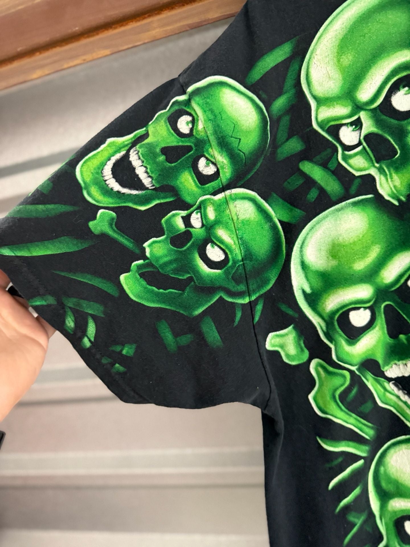 Vintage Liquid Blue Green Skulls All Over Print T-Shirt 3