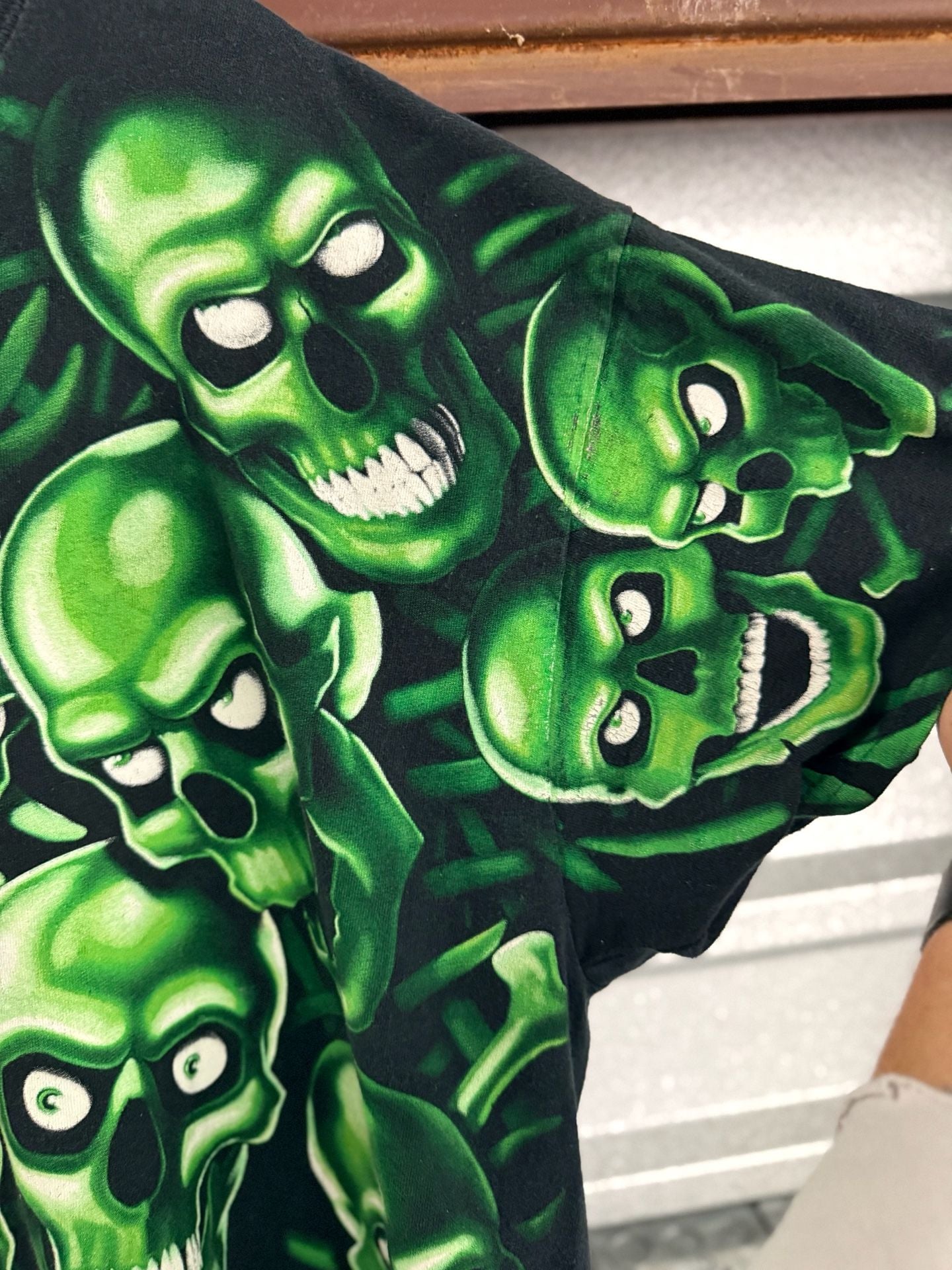 Vintage Liquid Blue Green Skulls All Over Print T-Shirt 4