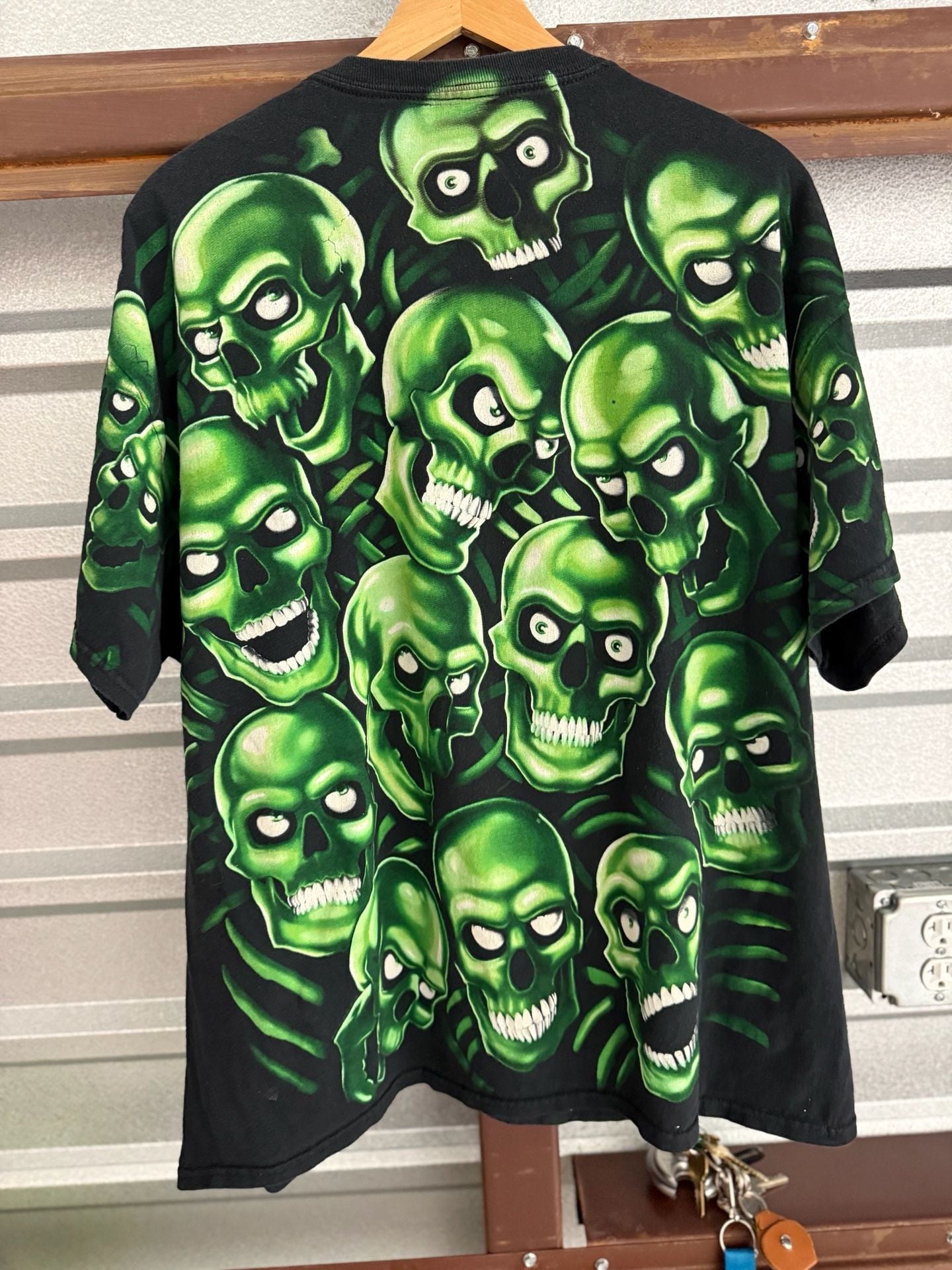 Vintage Liquid Blue Green Skulls All Over Print T-Shirt 6