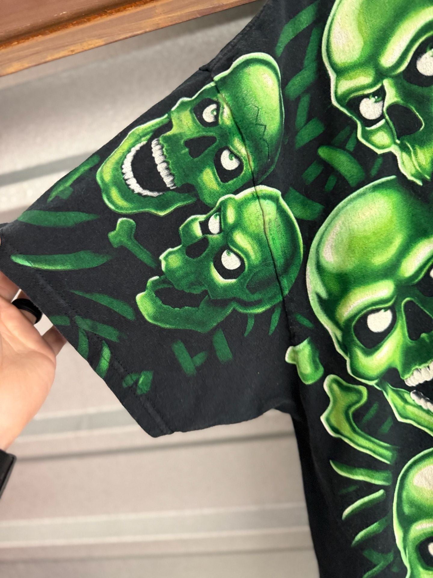 Vintage Liquid Blue Green Skulls All Over Print T-Shirt 7