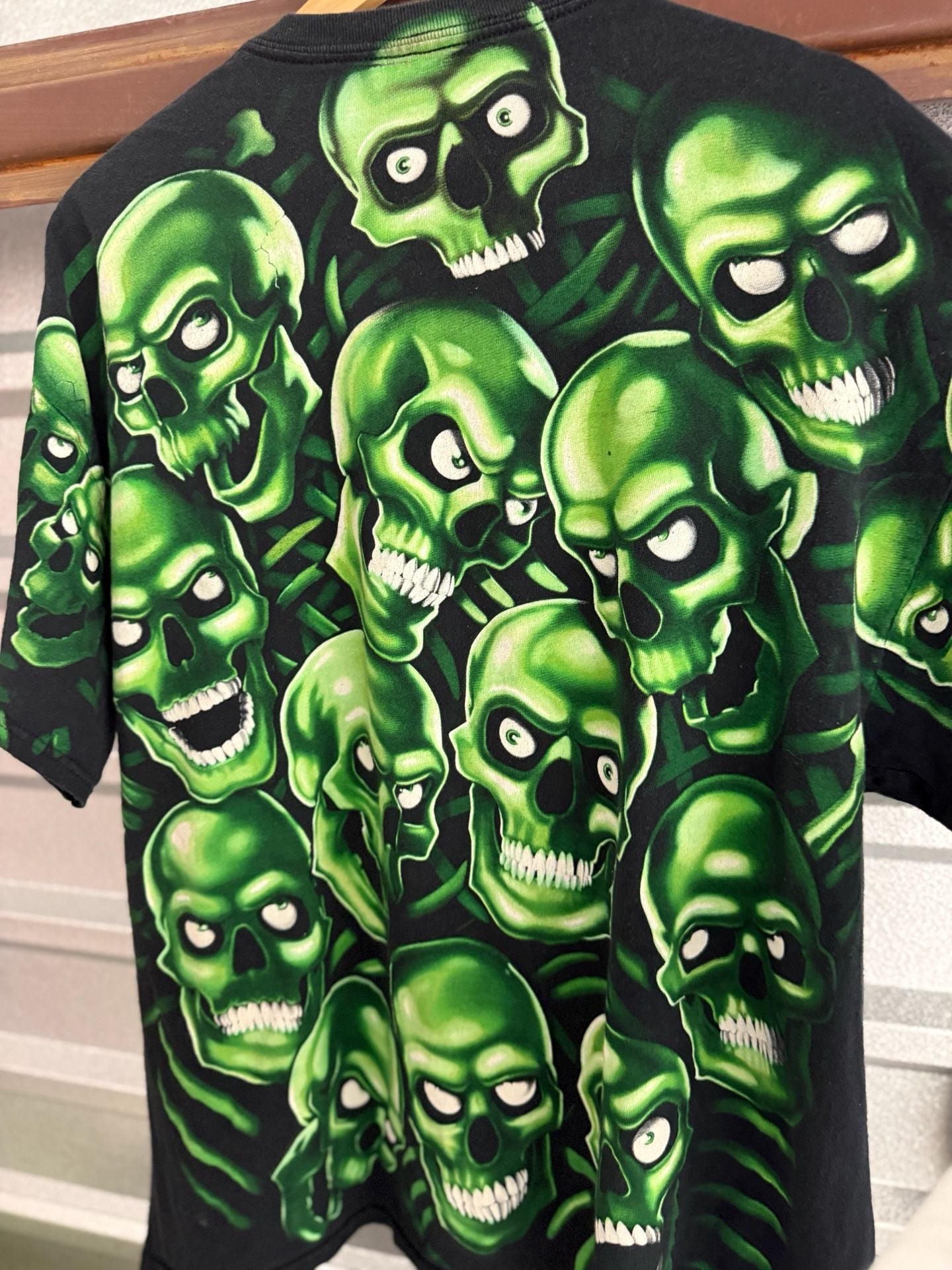 Vintage Liquid Blue Green Skulls All Over Print T-Shirt 9
