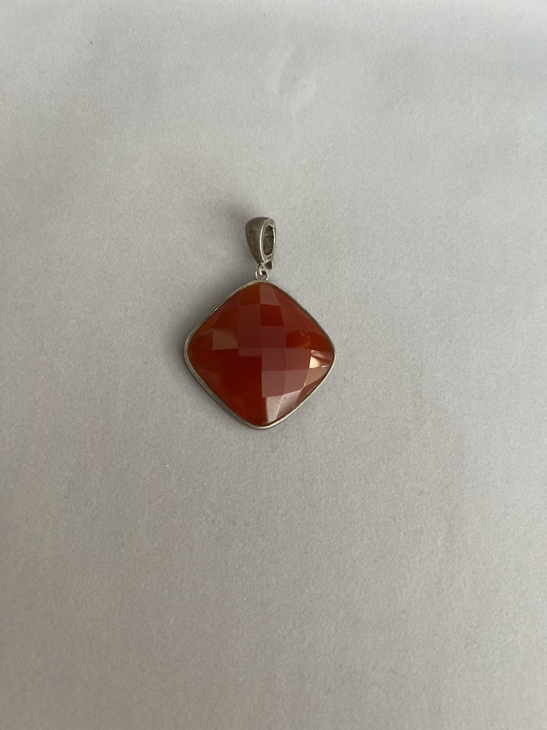 Sterling Silver Red Carnelian Checker Cut Square Pendant 2