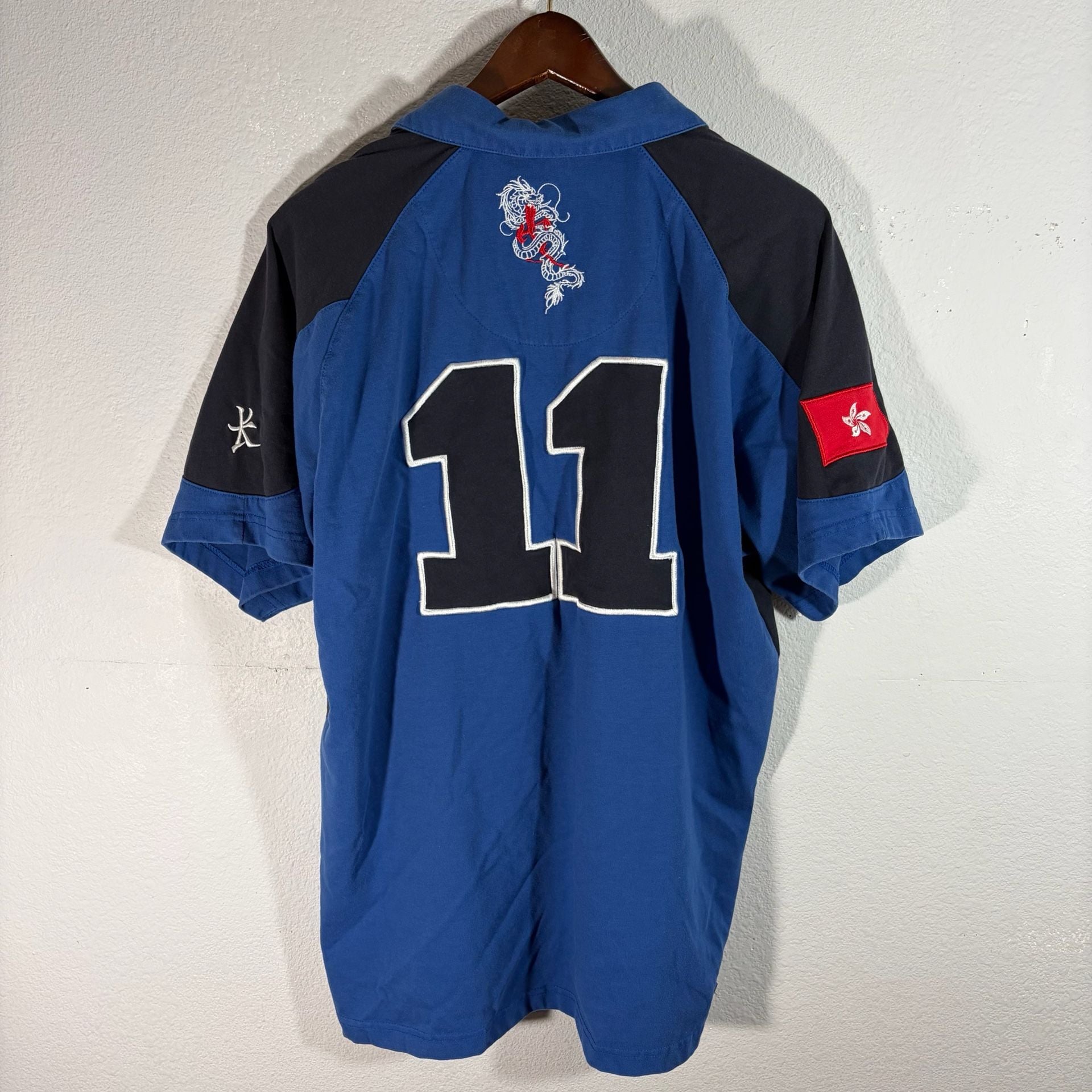Kukri Hong Kong Sevens Rugby Polo Shirt Size Large 42 Chest 11 Blue Black 3