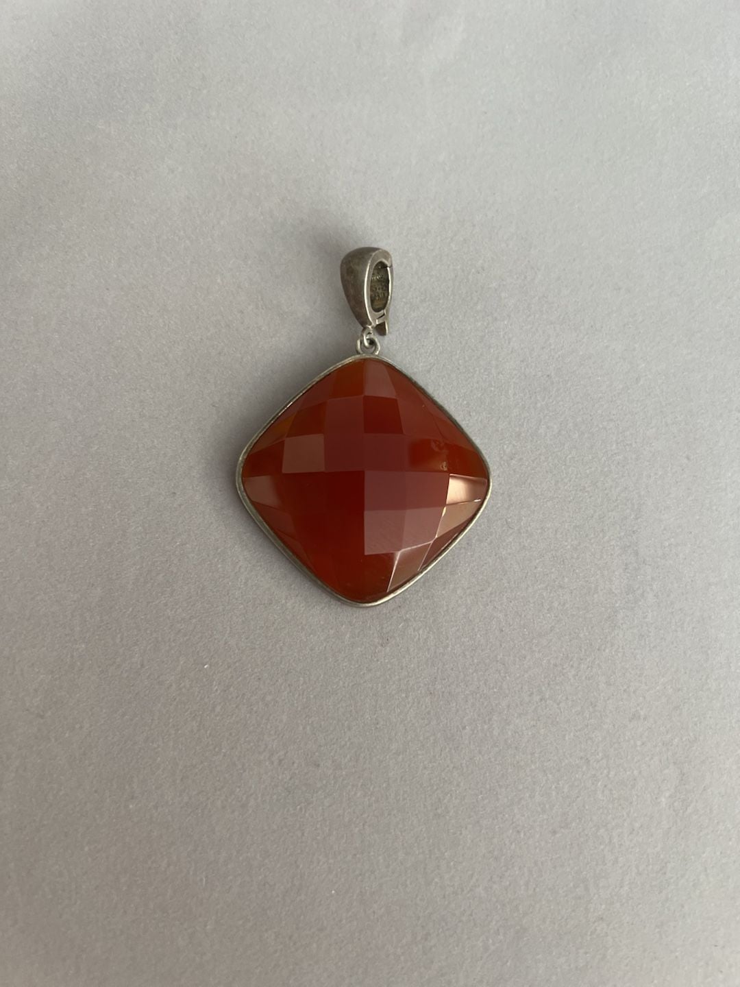 Sterling Silver Red Carnelian Checker Cut Square Pendant 3