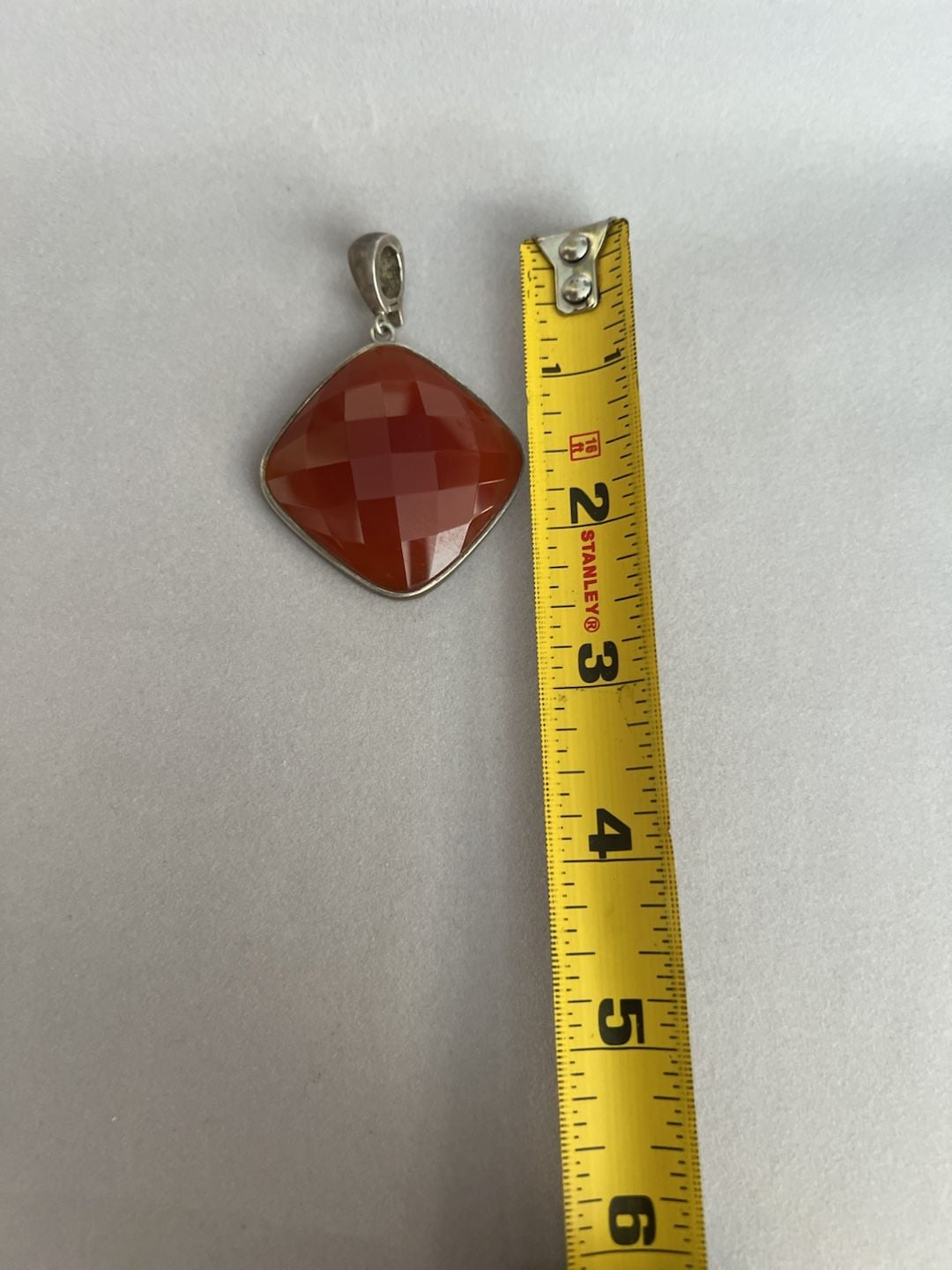Sterling Silver Red Carnelian Checker Cut Square Pendant 5