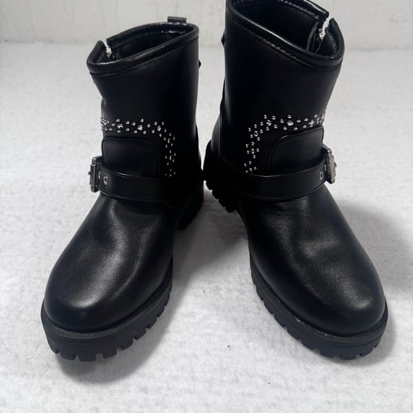 Esprit Girls Black Studded Biker Moto Boots Size 2M