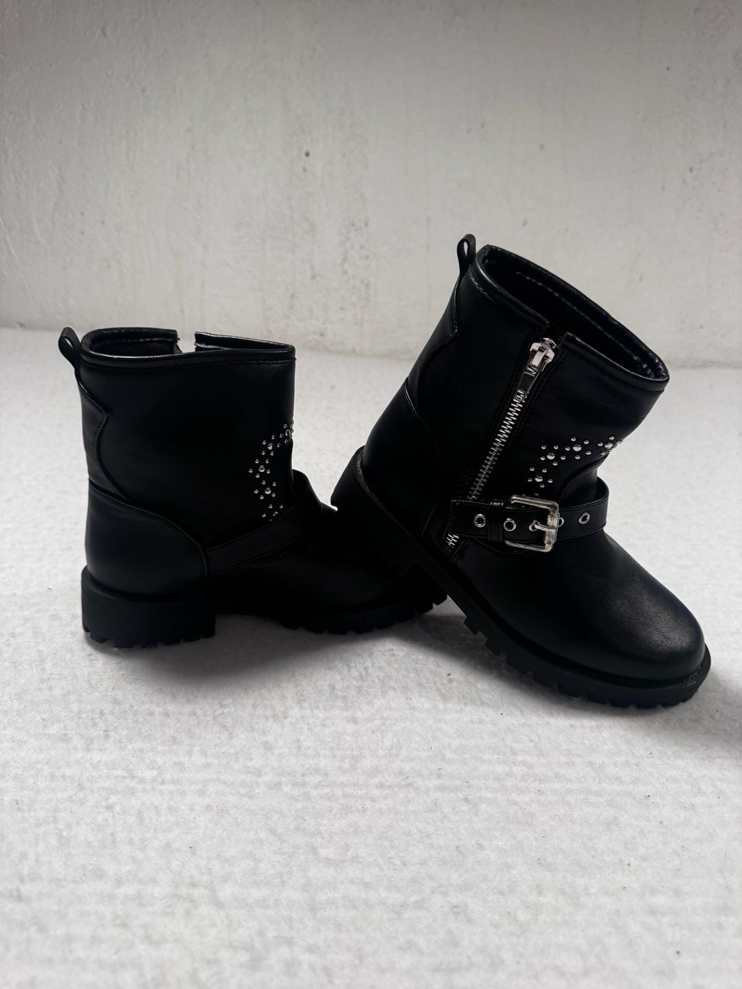 Esprit Girls Black Studded Biker Moto Boots Size 2M 7