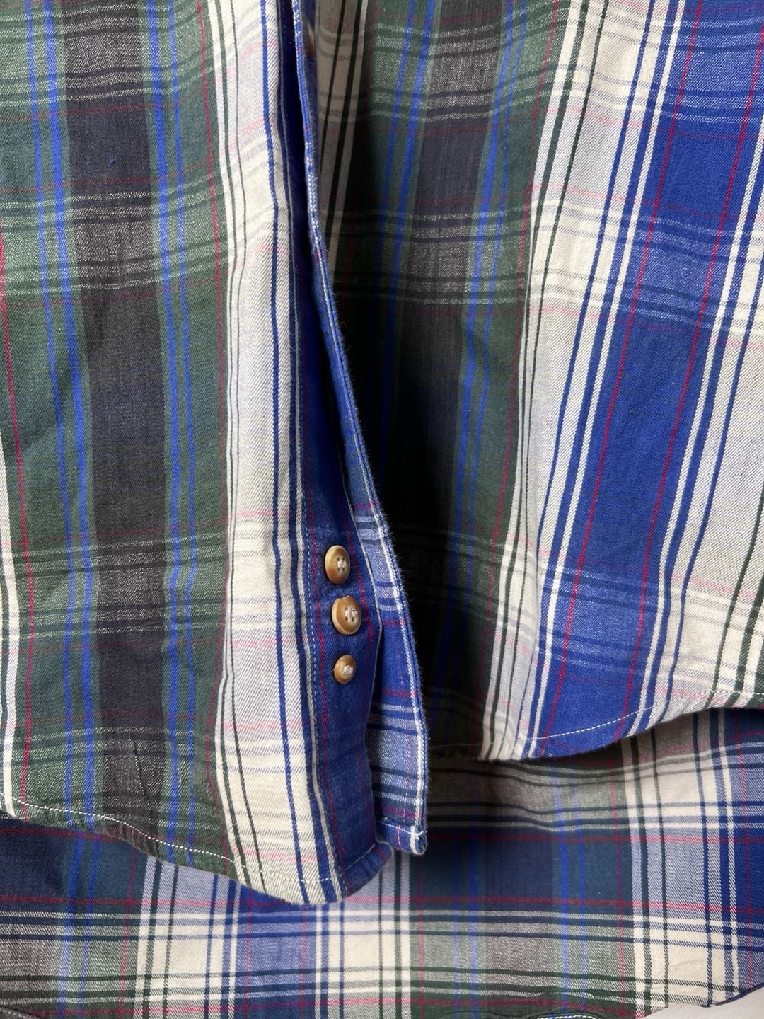 Roper Men’s Large Western Plaid Pearl Snap Look Long Sleeve Shirt Blue Green 7