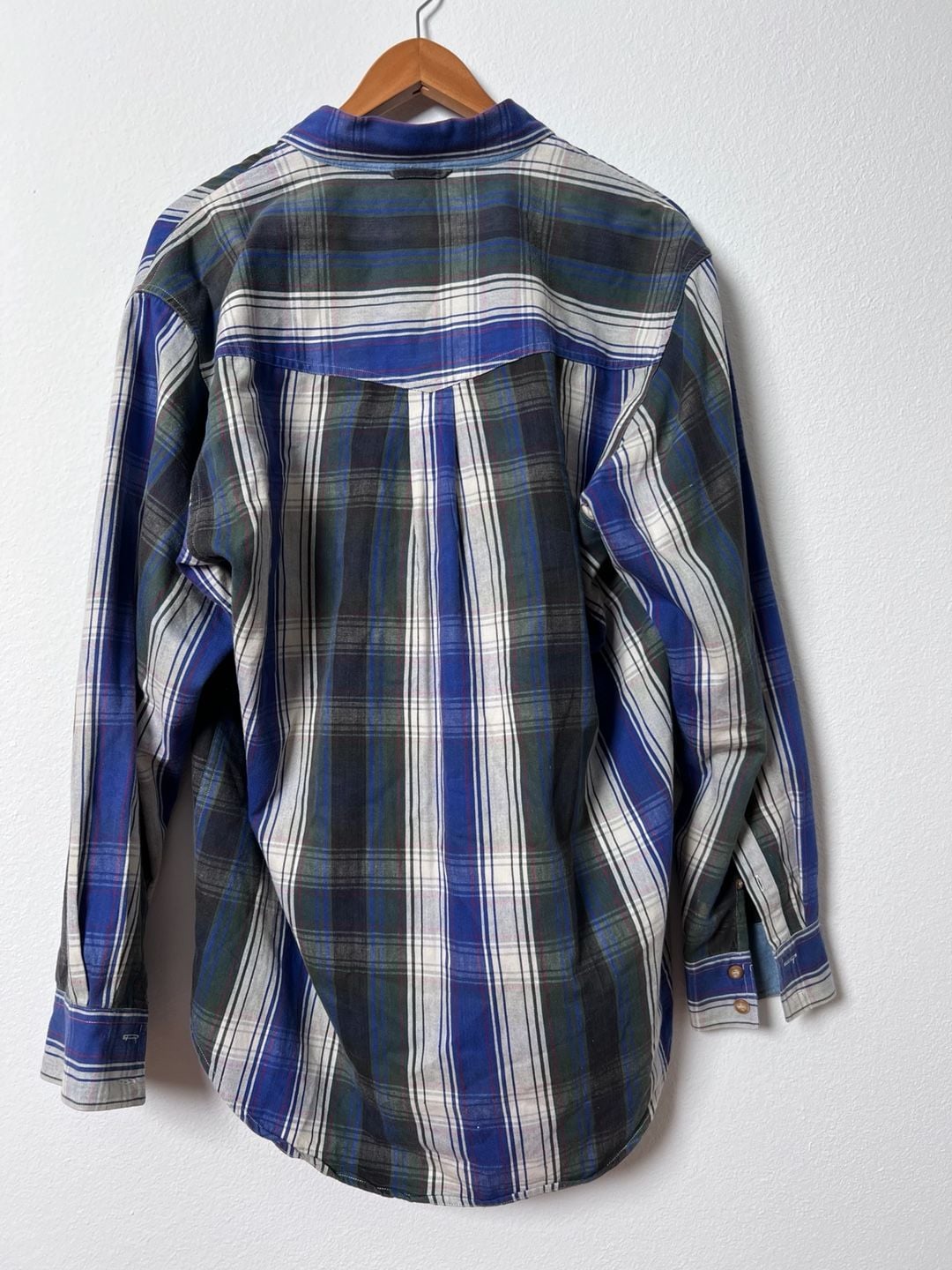 Roper Men’s Large Western Plaid Pearl Snap Look Long Sleeve Shirt Blue Green 10