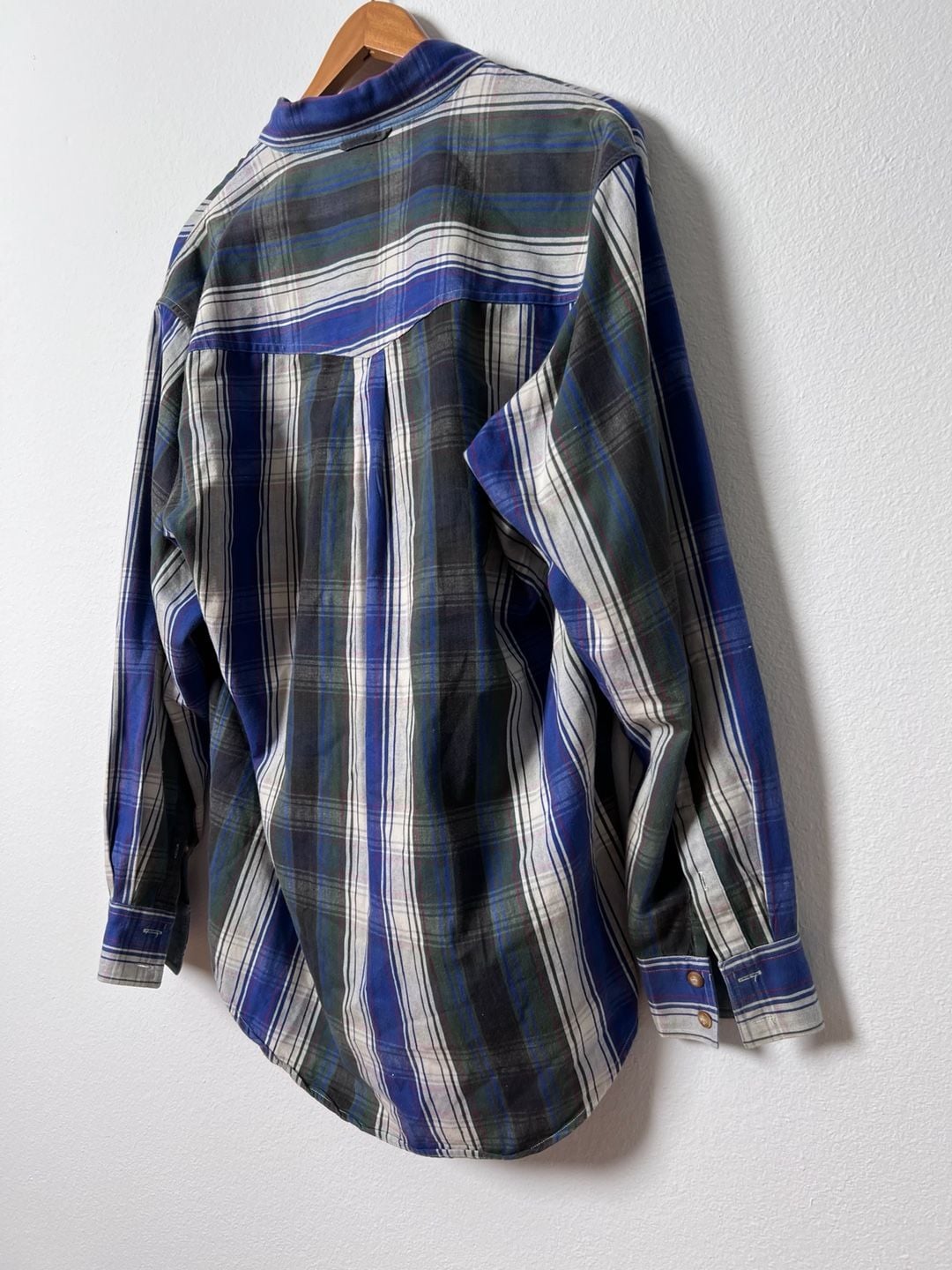 Roper Men’s Large Western Plaid Pearl Snap Look Long Sleeve Shirt Blue Green 12
