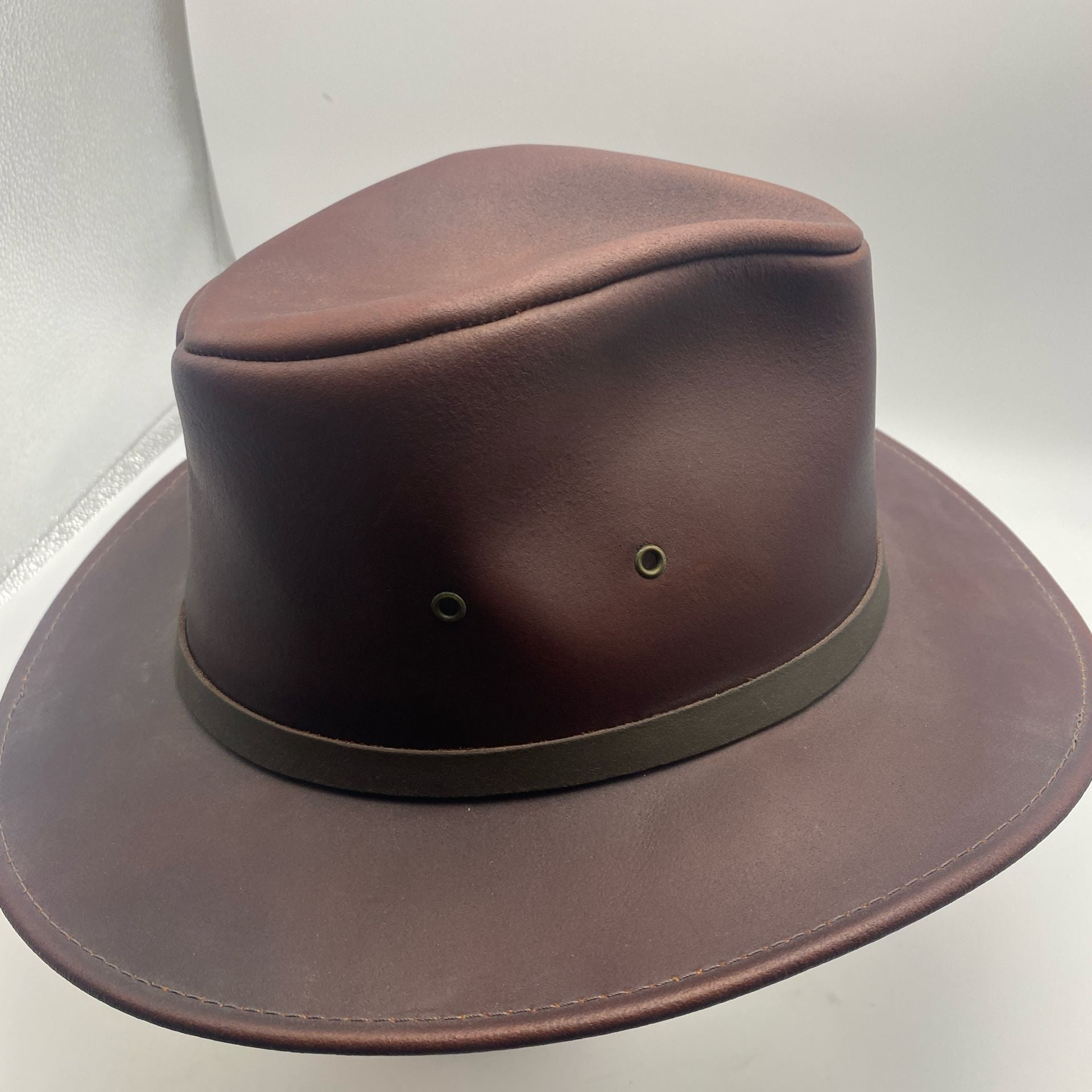 Henschel Hat Co. Brown Leather Aussie Outback Hat Size Medium 5