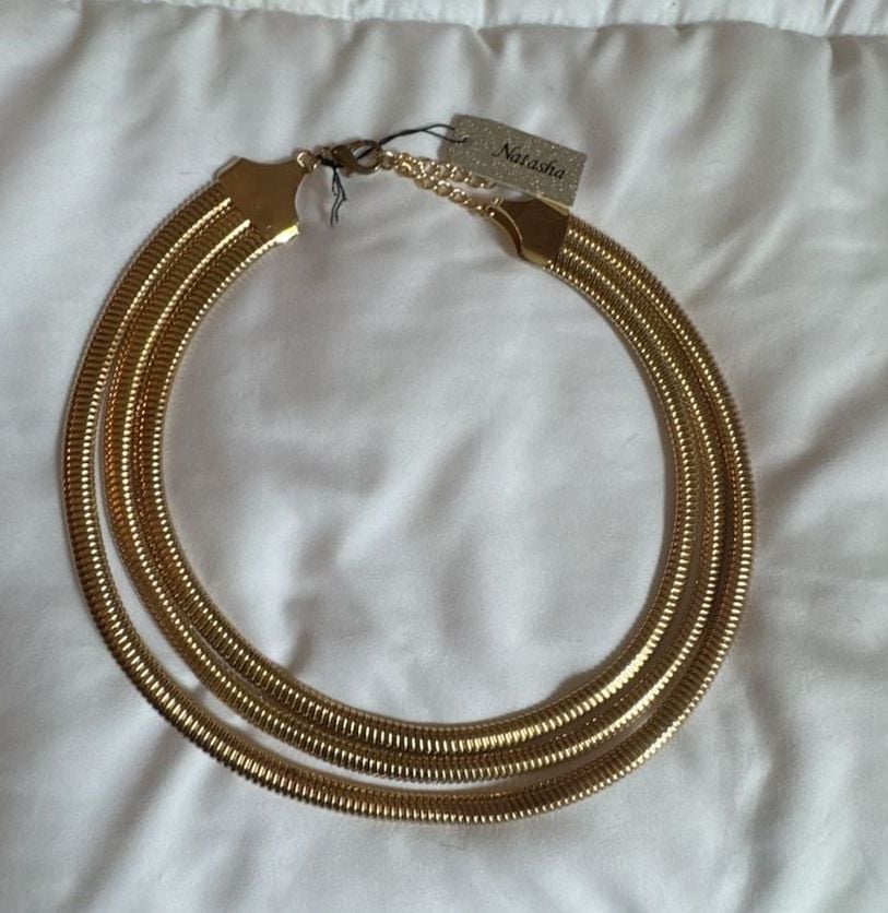 Natasha Multi-Strand Gold Tone Snake Chain Collar Necklace New 2