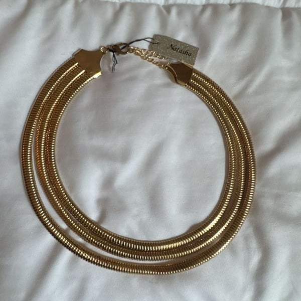 Natasha Multi-Strand Gold Tone Snake Chain Collar Necklace New