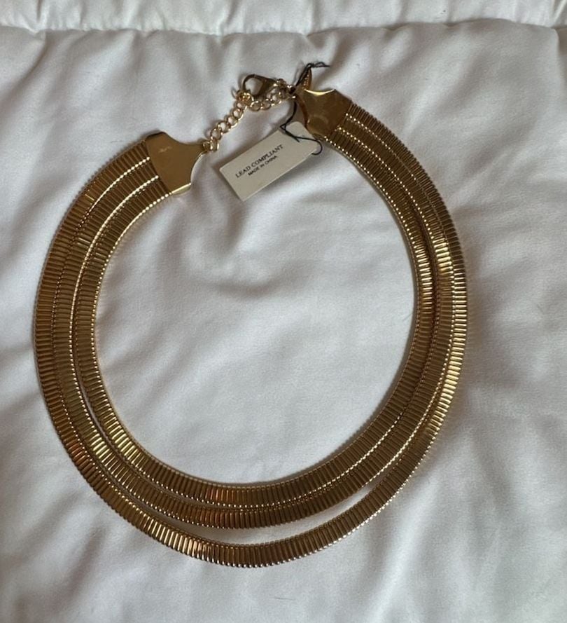 Natasha Multi-Strand Gold Tone Snake Chain Collar Necklace New 4