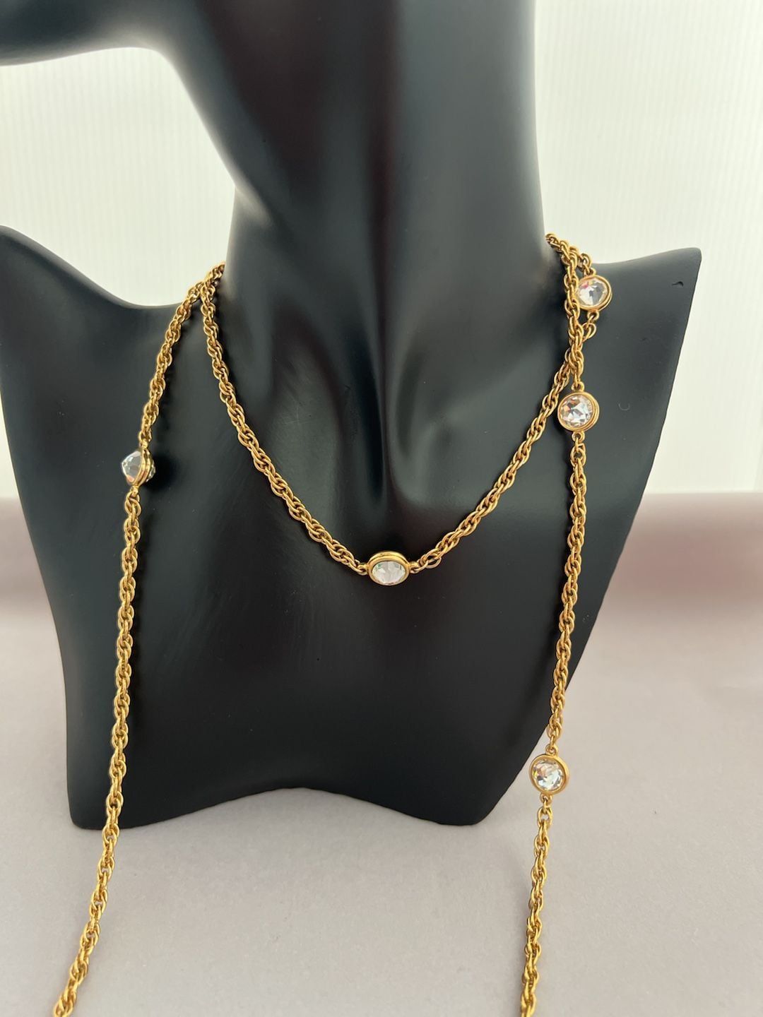 Swarovski Gold Tone Crystal Station Long Necklace 3