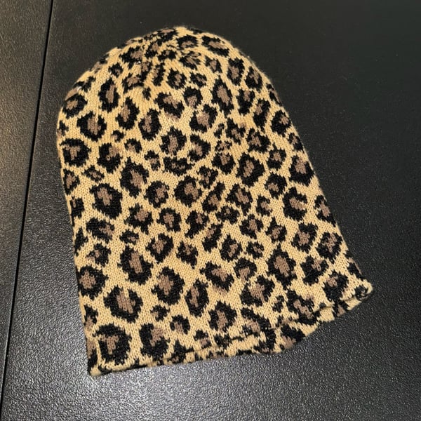 Leopard Print Knit Beanie Hat