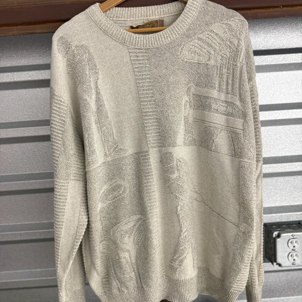 Shenandoah Golf Sweater Size L Vintage Beige Knitted Pullover Crewneck