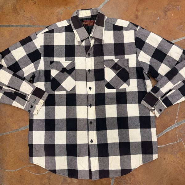 Grizzly Buffalo Plaid Flannel Shirt Jacket XL Black White Quilted Lined