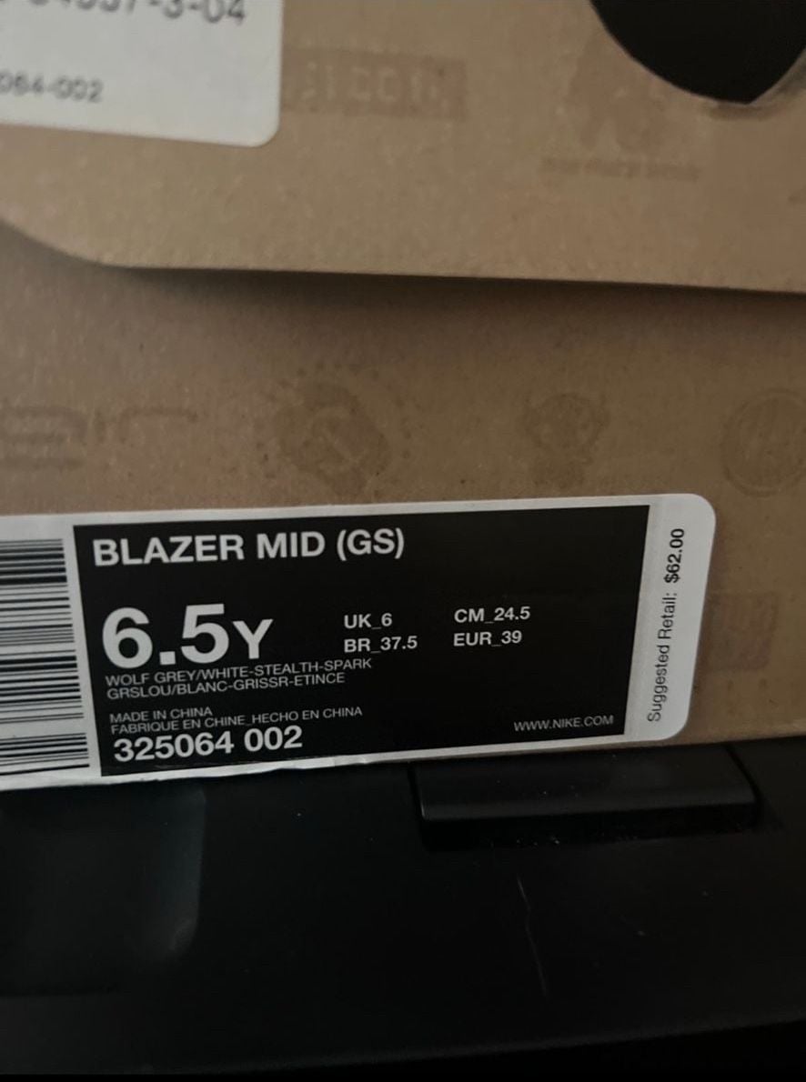 Nike Blazer Mid GS Size 6.5Y Wolf Grey White Spark 7