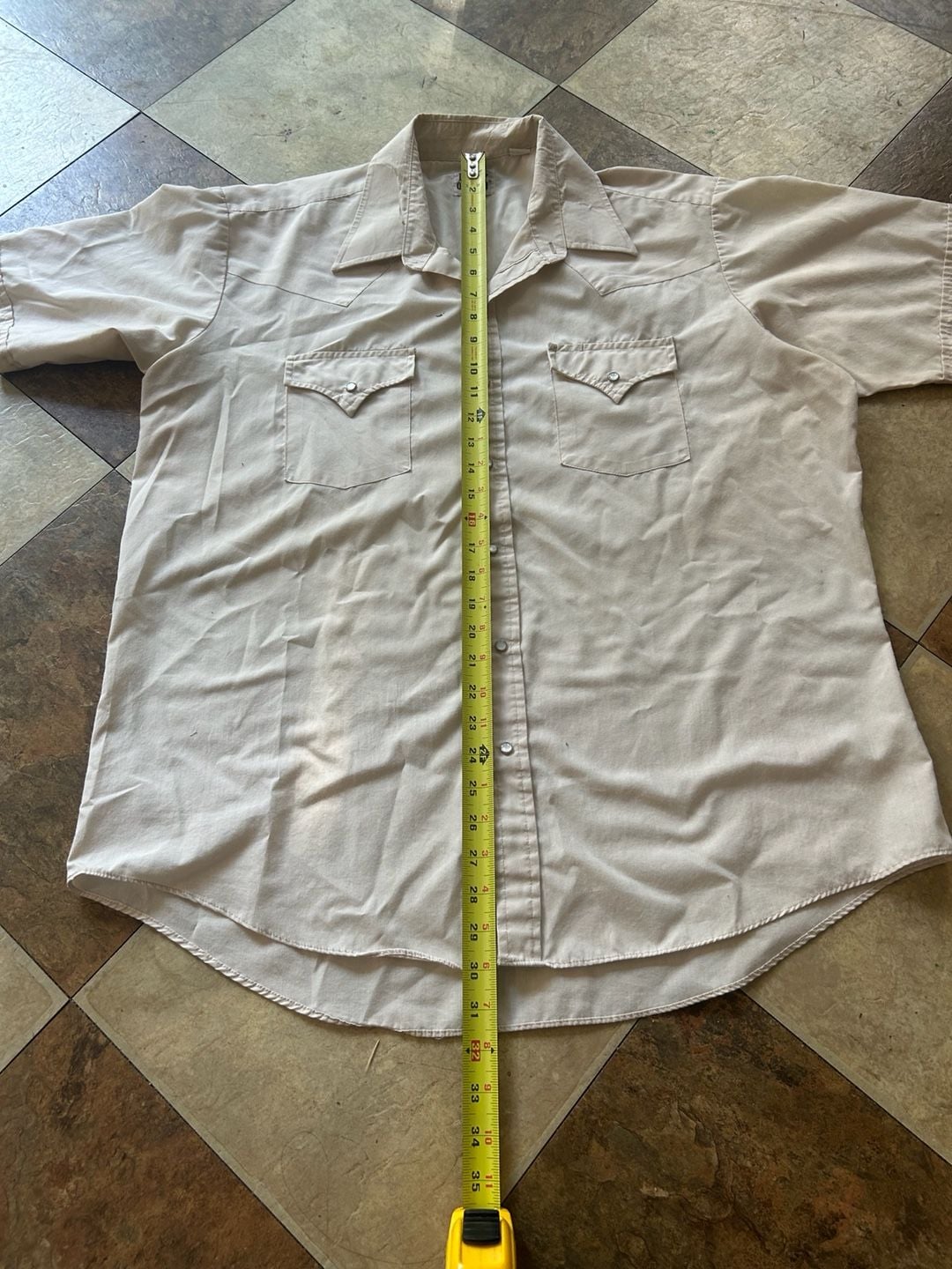 Ely Cattleman Western Shirt Size 17 Tan Short Sleeve Pearl Snap 4