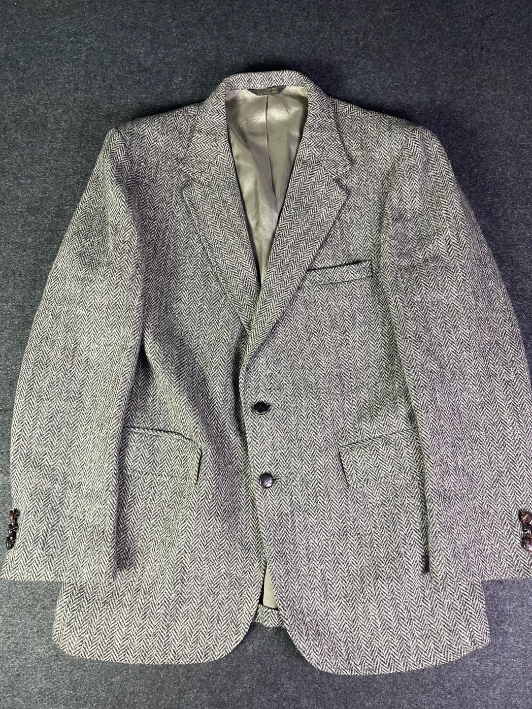 Harris Tweed Wool Sport Coat Gray Herringbone Blazer 2