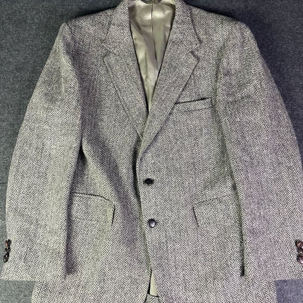 Harris Tweed Wool Sport Coat Gray Herringbone Blazer