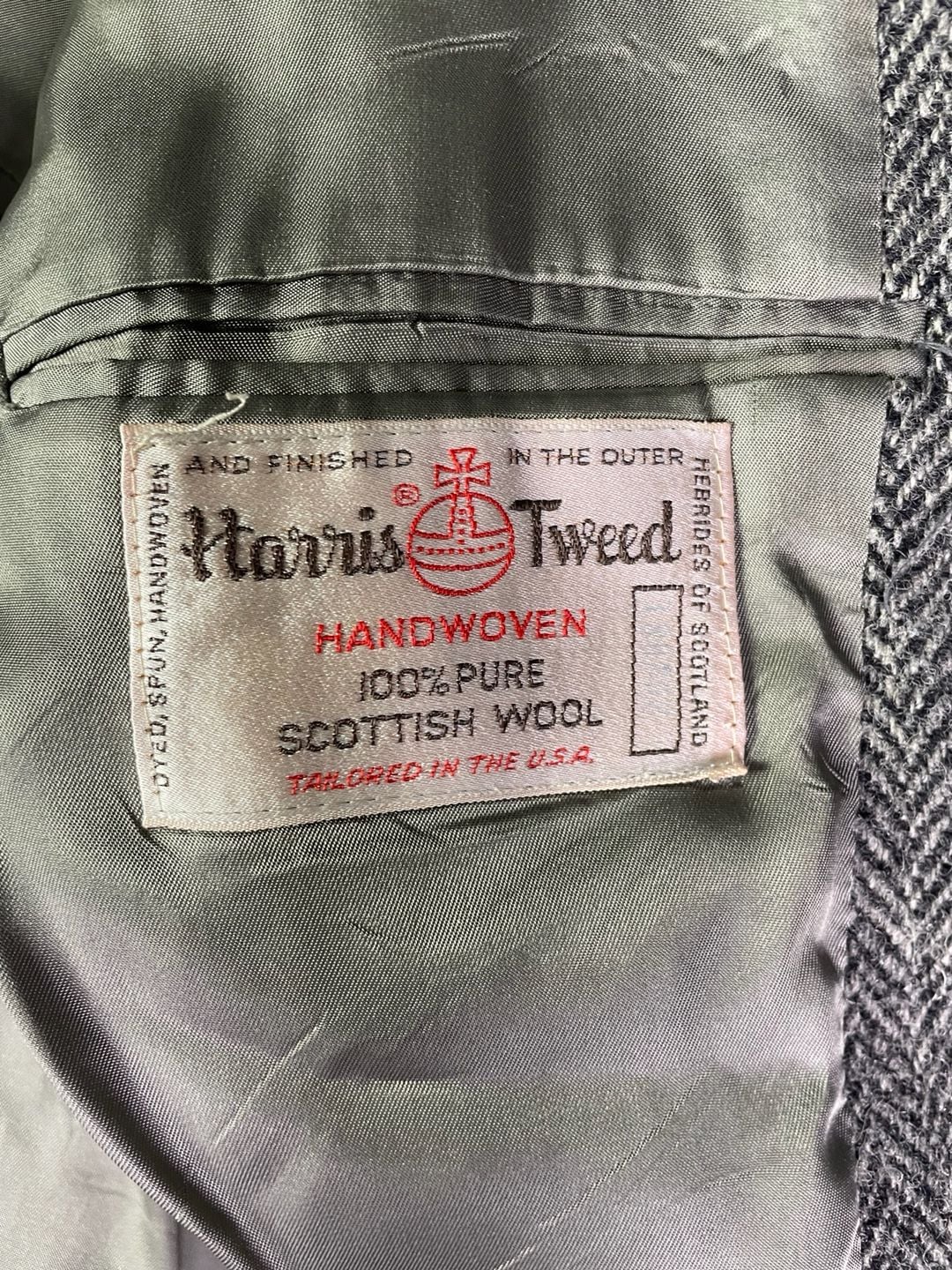 Harris Tweed Wool Sport Coat Gray Herringbone Blazer 3